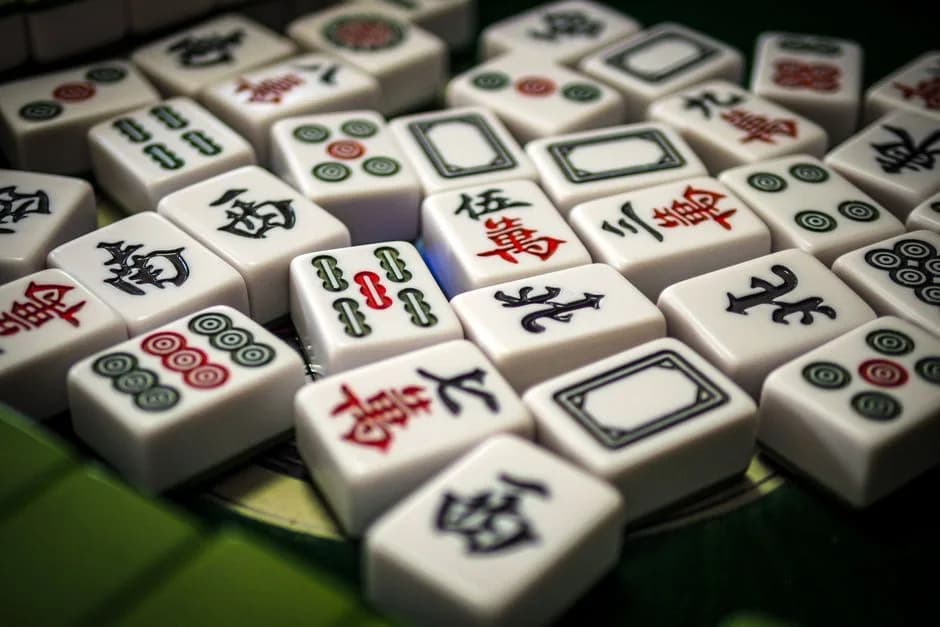 Close-up of Mahjong tiles showing Chinese characters