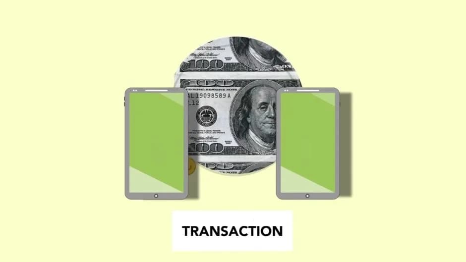 Isometric illustration of online money transfer between mobile phones on light background