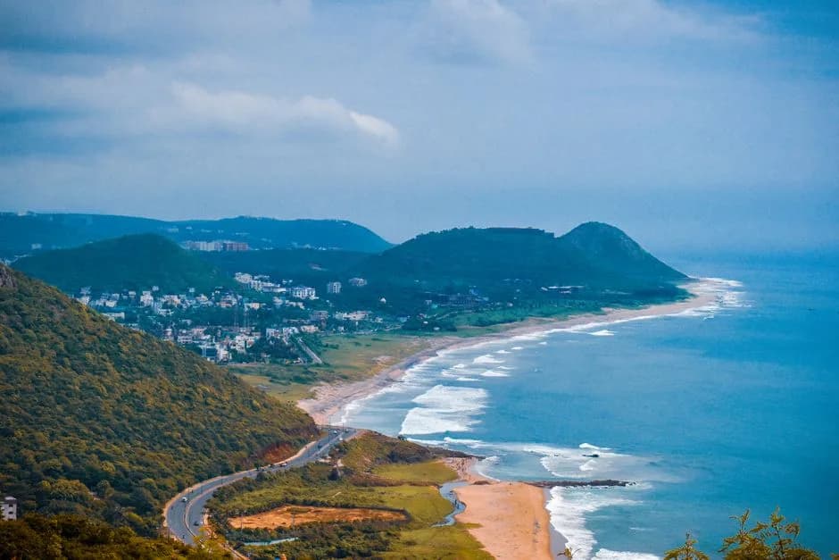 Aerial coastal view of Visakhapatnam, Andhra Pradesh, India