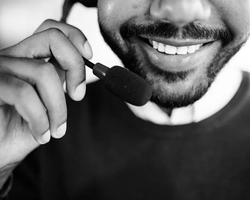Customer support agent wearing a headset