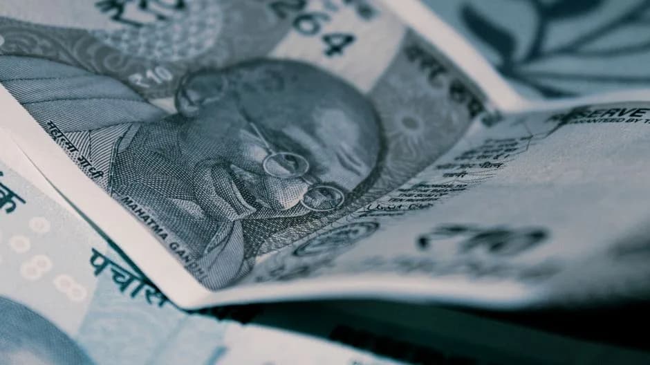 Close-up of Indian Rupee banknotes with Gandhi portrait