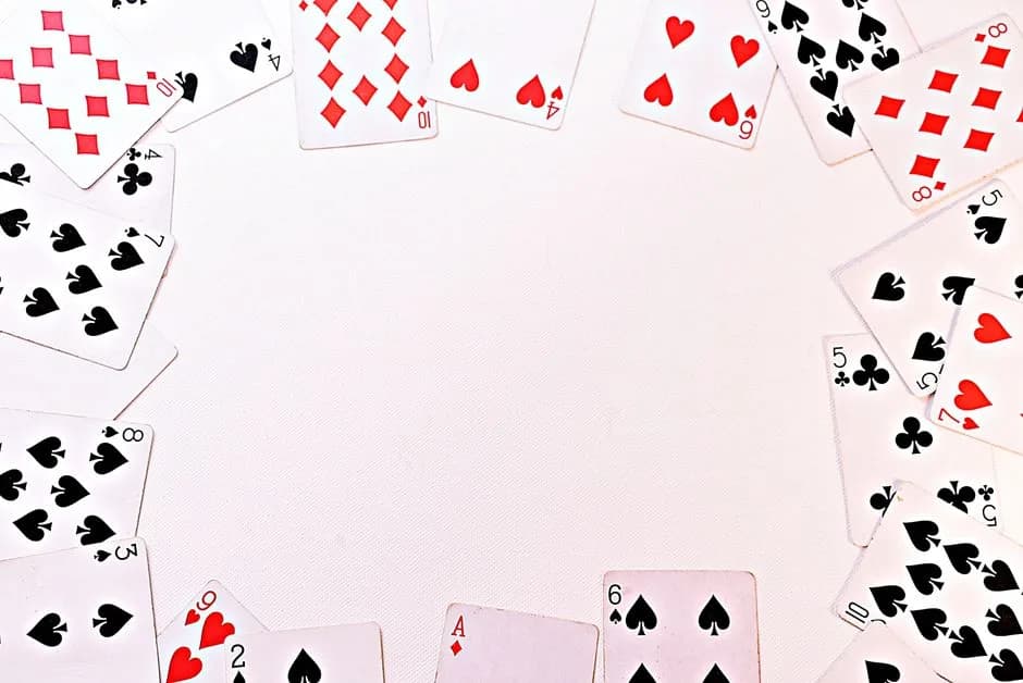 Playing cards spread on a table for a rummy game