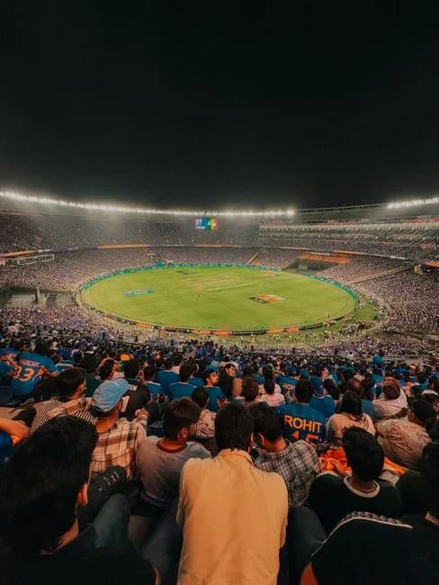 Packed stadium during a thrilling night cricket match in Ahmedabad, India