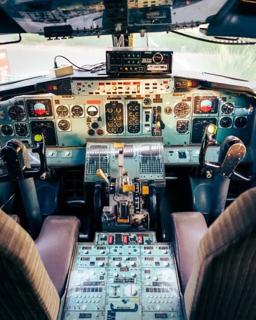 Airplane cockpit control panel showing flight instruments