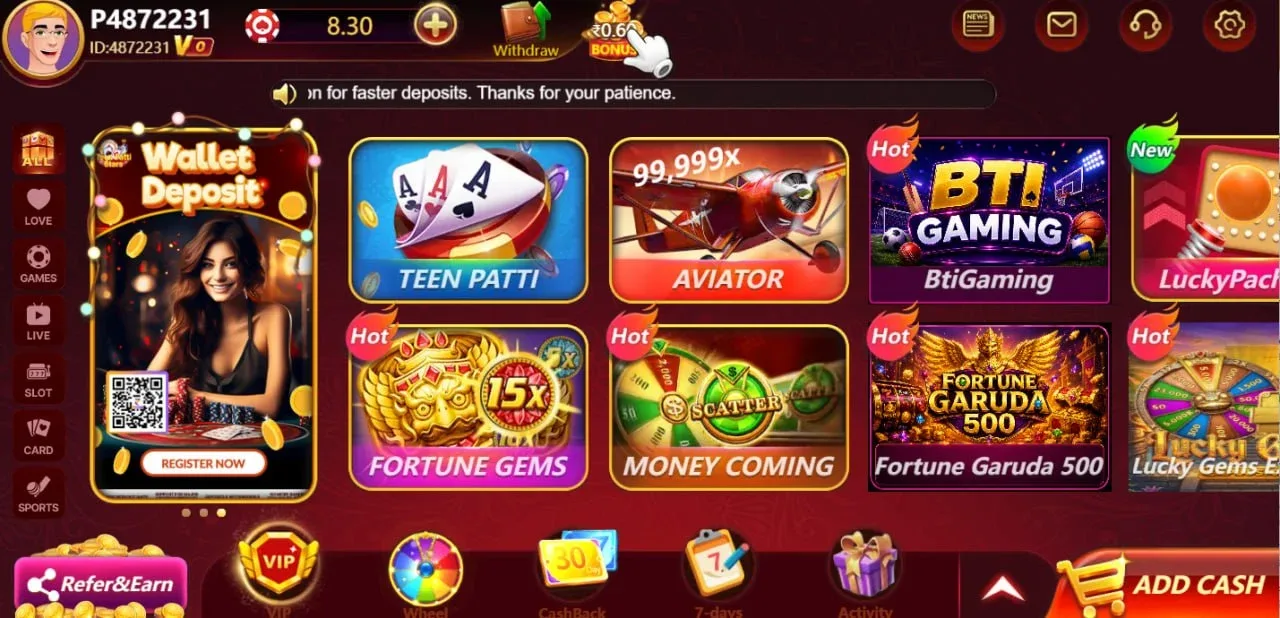 UU7GAME lobby screen showing Aviator's tile placement on the main game grid